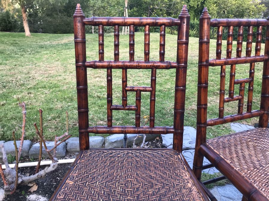 Pair Of Vintage Hollywood Regency Bamboo Motif Wooden Chairs [Photo 10]