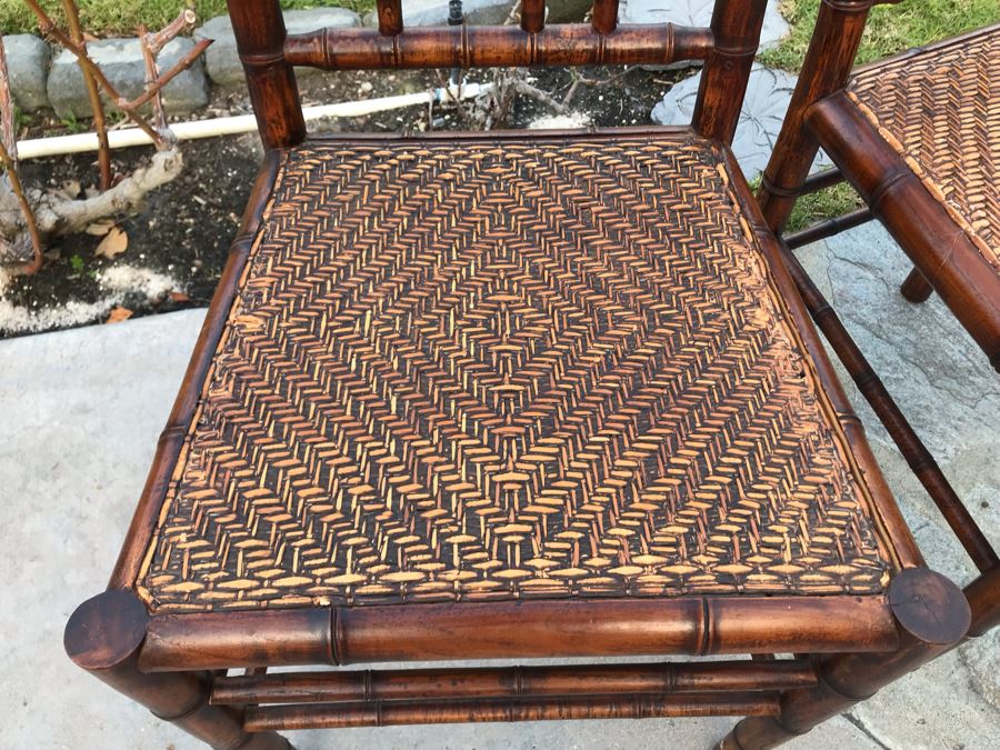 Pair Of Vintage Hollywood Regency Bamboo Motif Wooden Chairs [Photo 5]