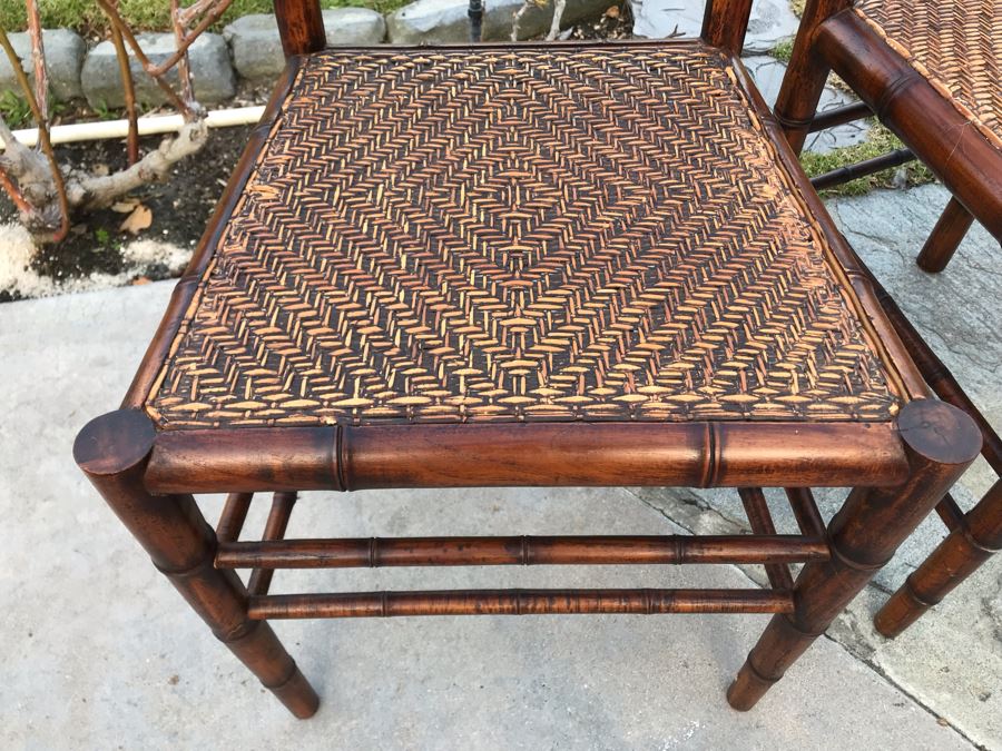 Pair Of Vintage Hollywood Regency Bamboo Motif Wooden Chairs [Photo 6]