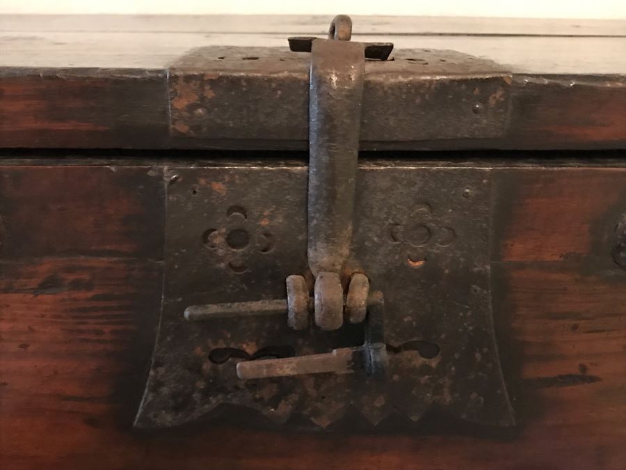 Stunning Antique Handmade Asian Chest Trunk Cabinet With Internal Drawers And Shelf - See Photos For Writing And Seals 33W X 14D X 28H [Photo 7]