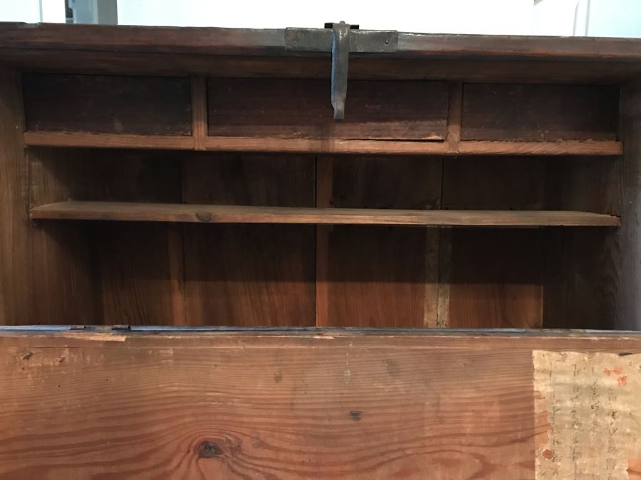 Stunning Antique Handmade Asian Chest Trunk Cabinet With Internal Drawers And Shelf - See Photos For Writing And Seals 33W X 14D X 28H [Photo 15]