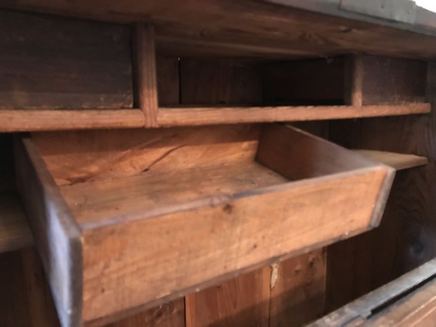 Stunning Antique Handmade Asian Chest Trunk Cabinet With Internal Drawers And Shelf - See Photos For Writing And Seals 33W X 14D X 28H [Photo 23]