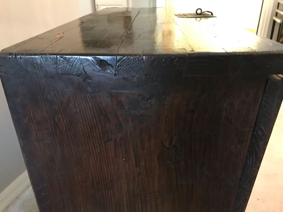 Stunning Antique Handmade Asian Chest Trunk Cabinet With Internal Drawers And Shelf - See Photos For Writing And Seals 33W X 14D X 28H [Photo 24]