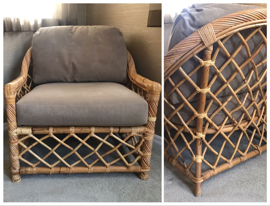 Large Wicker Armchair With Cushions