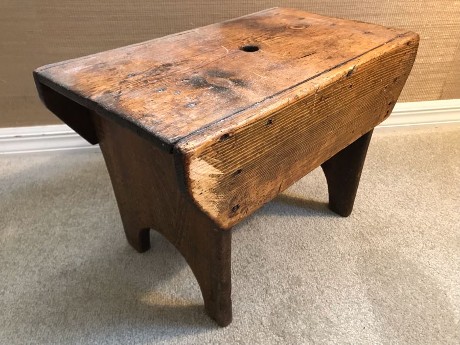 Antique Wooden Footstool 18W X 10D X 12H