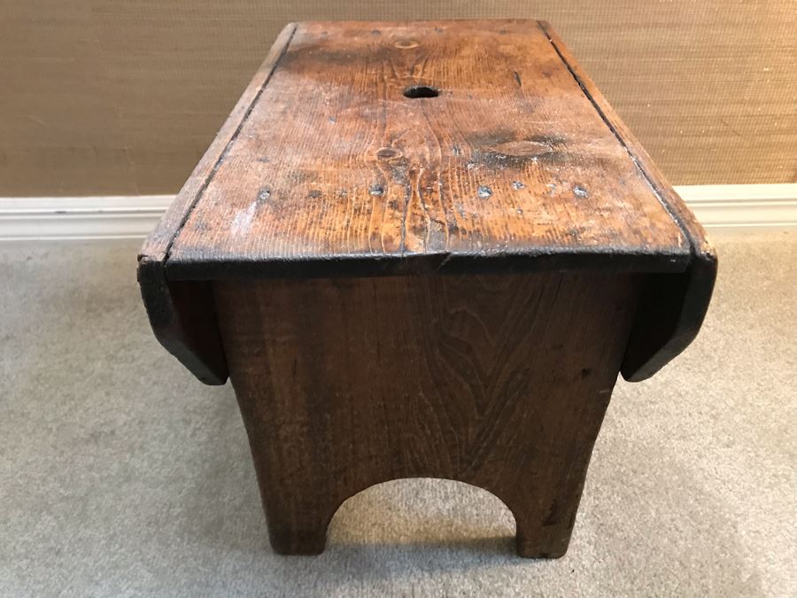 Antique Wooden Footstool 18W X 10D X 12H