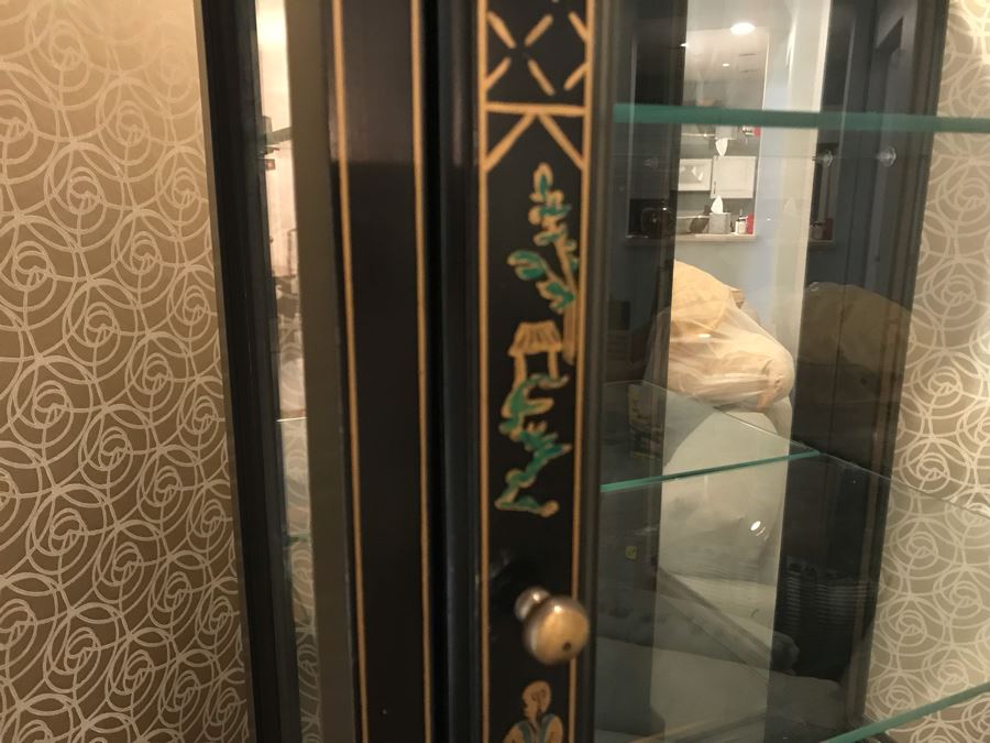 Vintage Black Chinoiserie Curio Display Cabinet With Glass Shelving 24W X 14D X 71H [Photo 5]