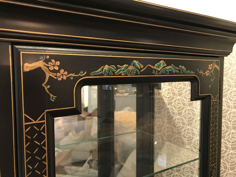 Vintage Black Chinoiserie Curio Display Cabinet With Glass Shelving 24W X 14D X 71H [Photo 4]