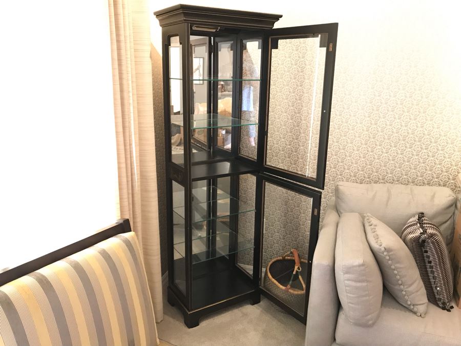 Vintage Black Chinoiserie Curio Display Cabinet With Glass Shelving 24W X 14D X 71H [Photo 7]