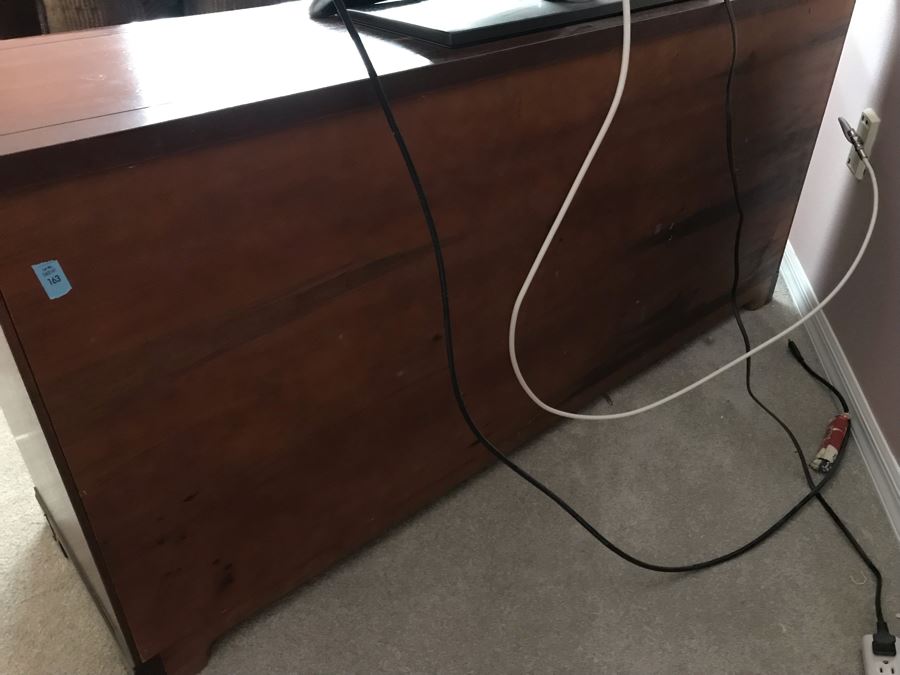 Vintage Chinoiserie Wooden Credenza Cabinet Campaing Style With Brass Hardware 60W X 16D X 27H [Photo 9]