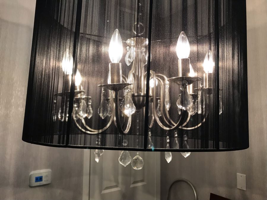 Modern Handing Silver Tone Chandelier Light Fixture With Black Shade [Photo 6]