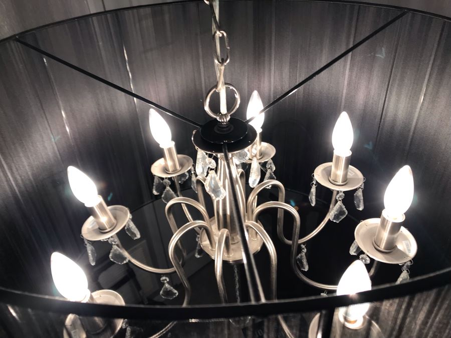 Modern Handing Silver Tone Chandelier Light Fixture With Black Shade [Photo 11]