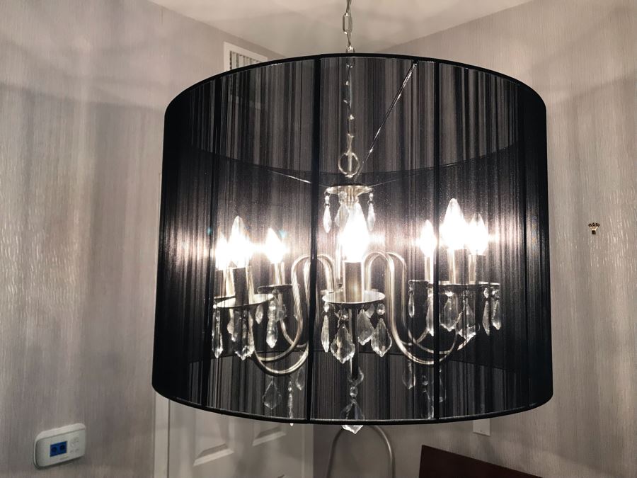 Modern Handing Silver Tone Chandelier Light Fixture With Black Shade [Photo 3]