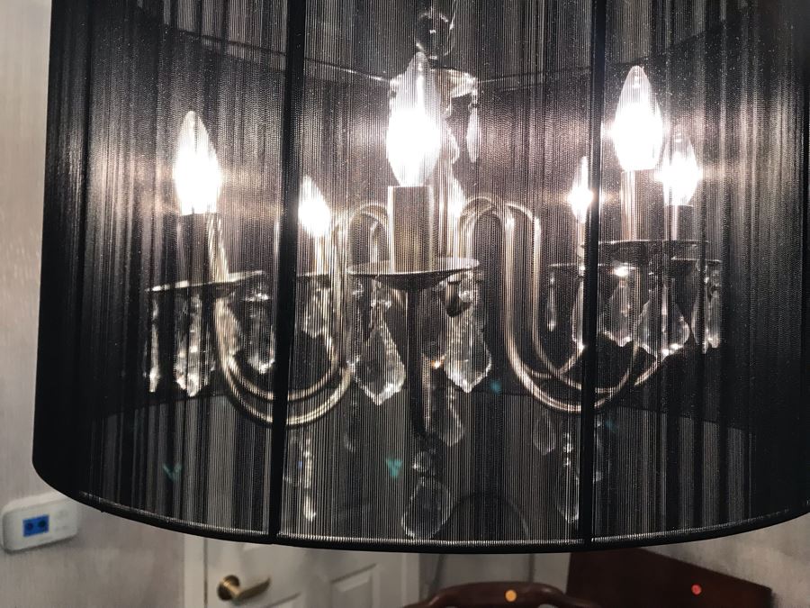 Modern Handing Silver Tone Chandelier Light Fixture With Black Shade [Photo 4]