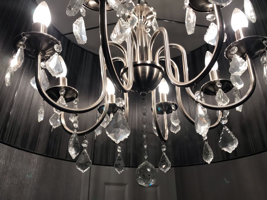 Modern Handing Silver Tone Chandelier Light Fixture With Black Shade [Photo 10]