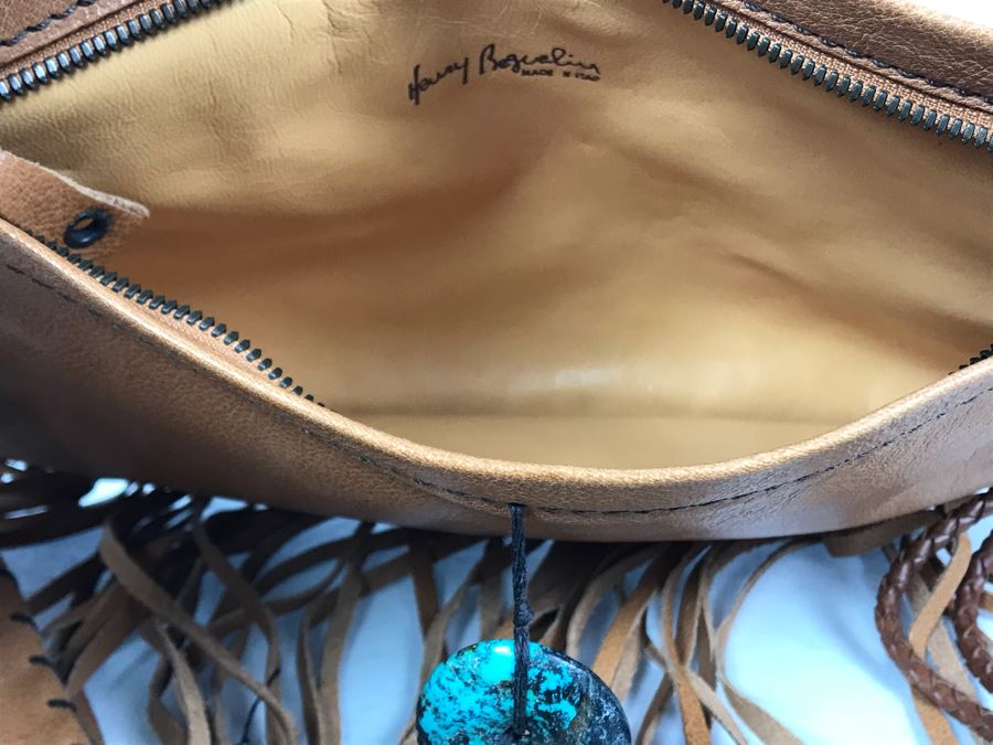 Henry Beguelin Leather Handbag Native American Motif With Turquoise Donut - Appears To Be New [Photo 13]