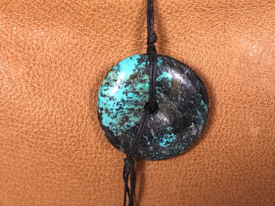 Henry Beguelin Leather Handbag Native American Motif With Turquoise Donut - Appears To Be New [Photo 4]