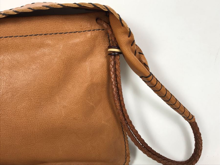 Henry Beguelin Leather Handbag Native American Motif With Turquoise Donut - Appears To Be New [Photo 8]