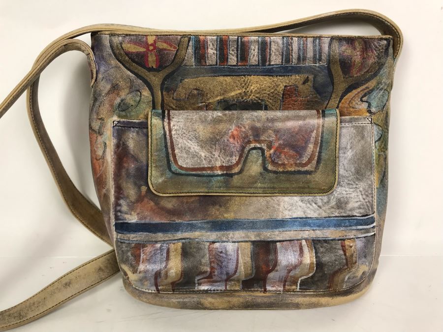 Jane Yoo Wearable Art Handpainted Signed Leather Handbag [Photo 3]