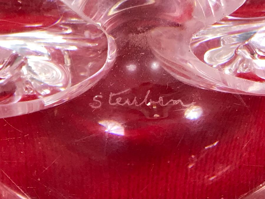 Signed Steuben Crystal Double Candelabra Candle Holder Centerpiece 7W X 4.5H [Photo 5]