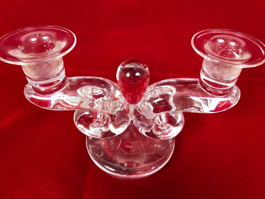 Signed Steuben Crystal Double Candelabra Candle Holder Centerpiece 7W X 4.5H [Photo 3]