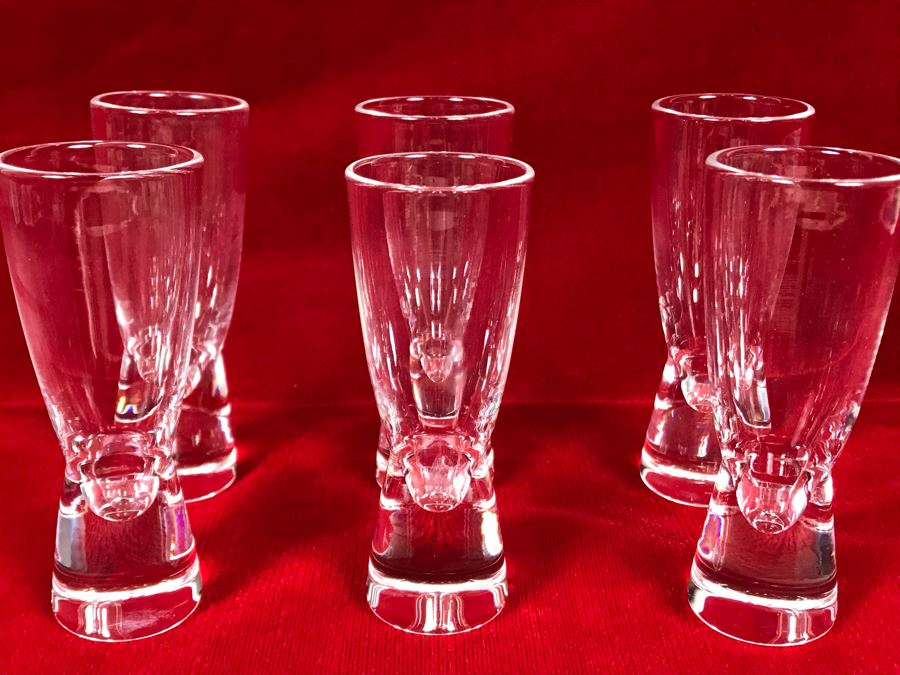 (6) Signed Steuben Crystal 4' Mid-Century Art Glass Shot Glasses By Don Pollard