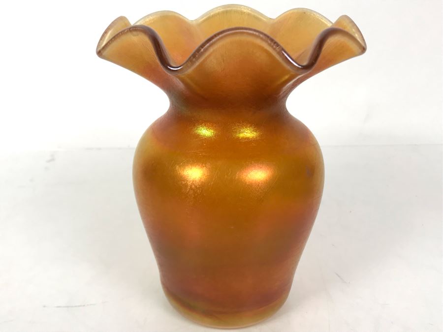 Vintage Imperial Glass Iridescent Fluted Vase 6H