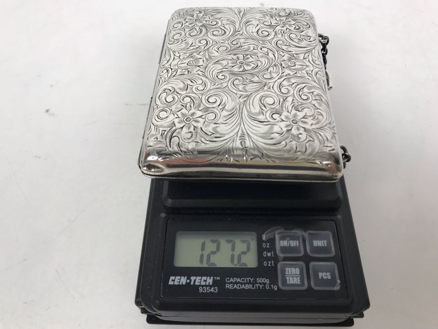 JUST ADDED - Vintage Hand Chased Sterling Silver Purse Evening Bag Wallet Floral Motif 4 X 2.5 172.2g [Photo 12]
