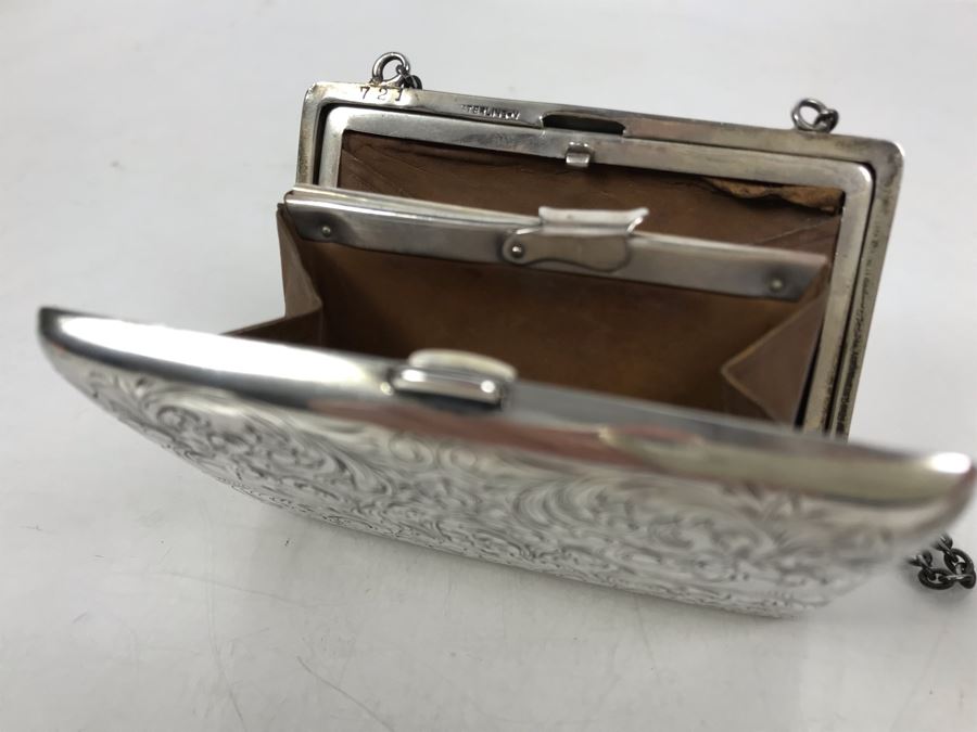 JUST ADDED - Vintage Hand Chased Sterling Silver Purse Evening Bag Wallet Floral Motif 4 X 2.5 172.2g [Photo 2]