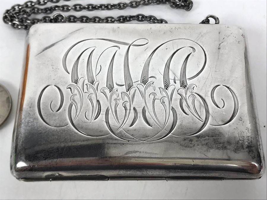 JUST ADDED - Vintage Hand Chased Sterling Silver Purse Evening Bag Wallet Floral Motif 4 X 2.5 172.2g [Photo 6]