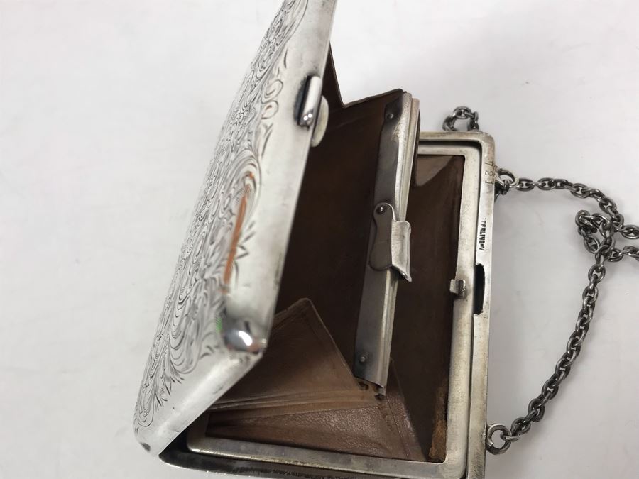 JUST ADDED - Vintage Hand Chased Sterling Silver Purse Evening Bag Wallet Floral Motif 4 X 2.5 172.2g [Photo 8]