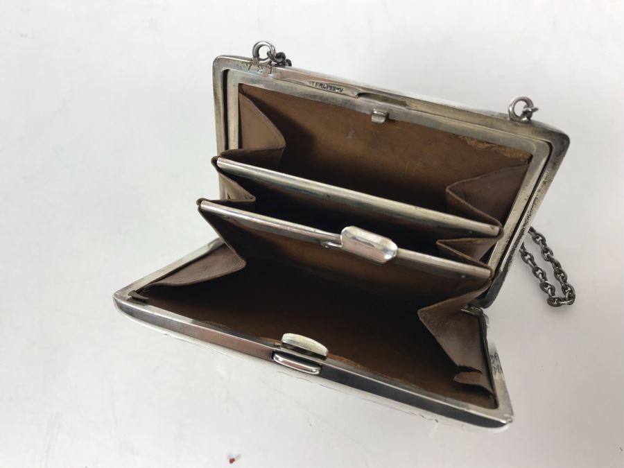 JUST ADDED - Vintage Hand Chased Sterling Silver Purse Evening Bag Wallet Floral Motif 4 X 2.5 172.2g [Photo 11]