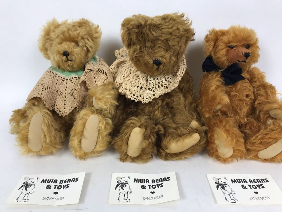 (3) Jointed Mohair Teddy Bears Muir Bears & Toys - Syndi Muir Original Bears From Hawaii / New Zealand [Photo 1]
