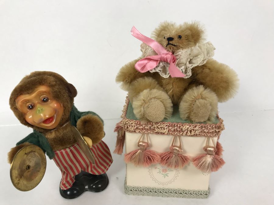 Vintage Working Wind-Up Mechanical Walking Monkey With Cymbals And Mechanical Animated Bear Wind Up Music Box Tender Treasures Designed By Kathleen Robinson [Photo 8]