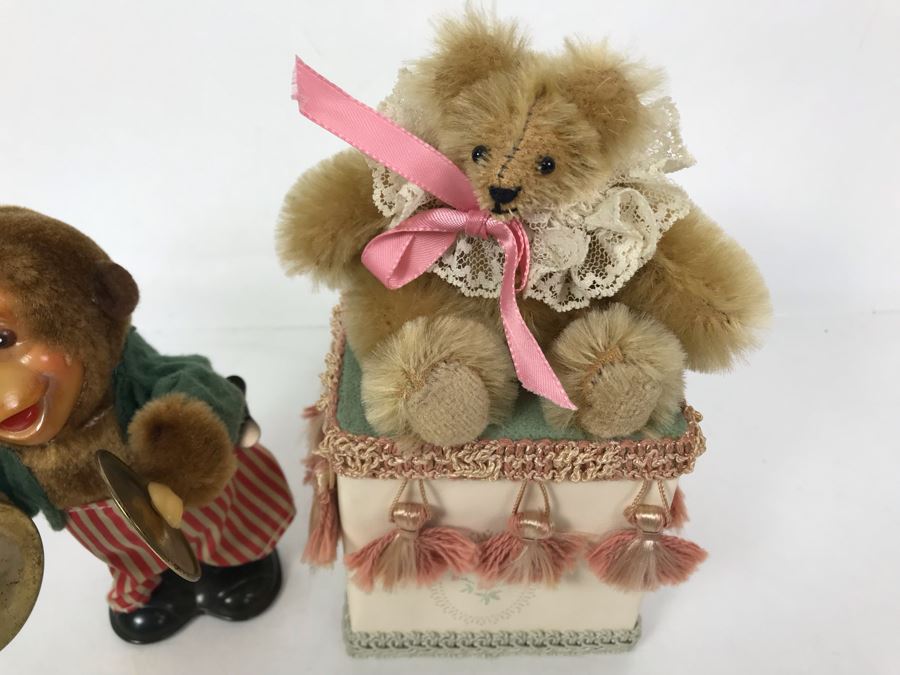 Vintage Working Wind-Up Mechanical Walking Monkey With Cymbals And Mechanical Animated Bear Wind Up Music Box Tender Treasures Designed By Kathleen Robinson [Photo 4]
