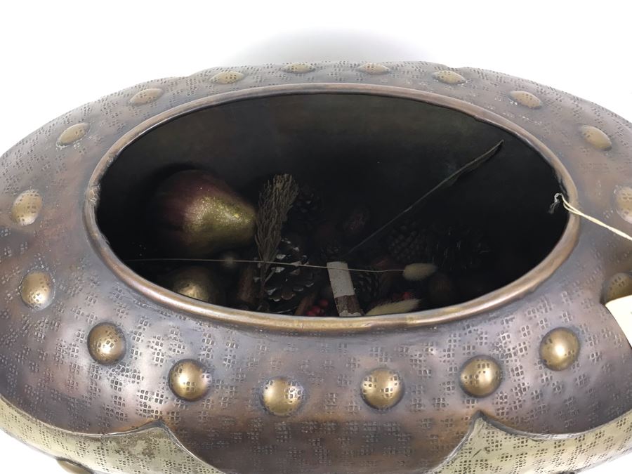 Large Hammered Brass Centerpiece Vase By The John Richard Collection With Potpourri [Photo 6]
