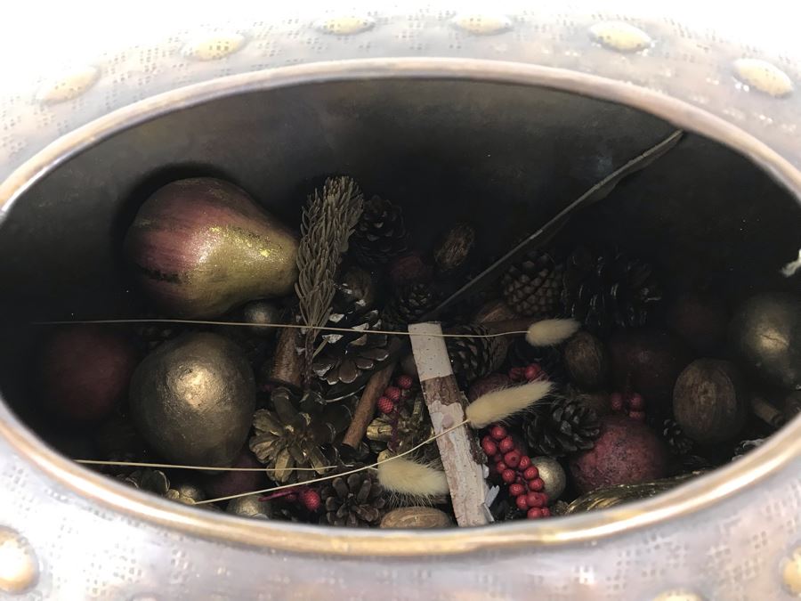 Large Hammered Brass Centerpiece Vase By The John Richard Collection With Potpourri [Photo 7]