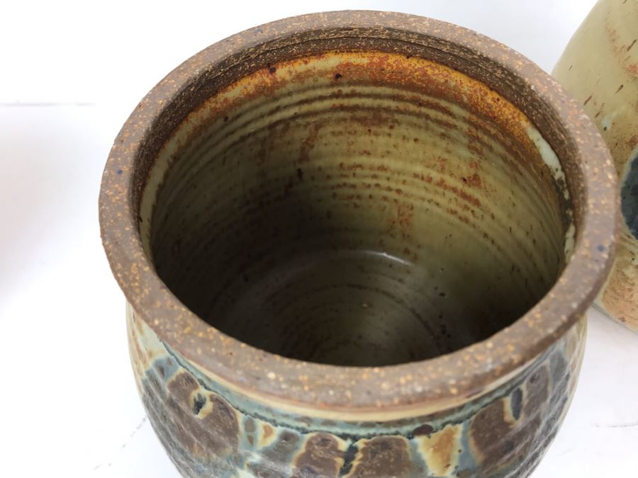 Set Of (3) Signed Pottery Lidded Jars 9.5H [Photo 6]