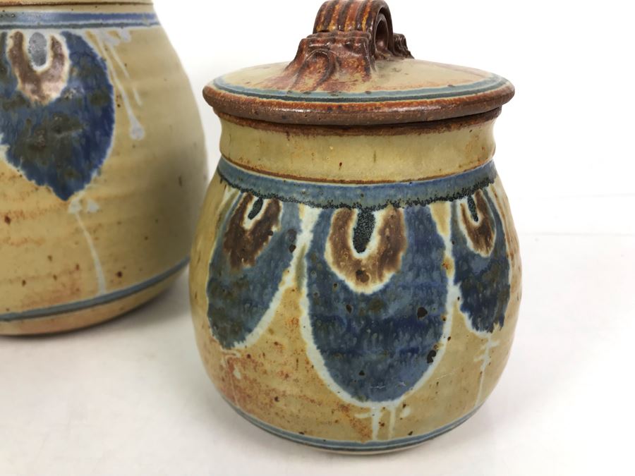 Set Of (3) Signed Pottery Lidded Jars 9.5H [Photo 4]