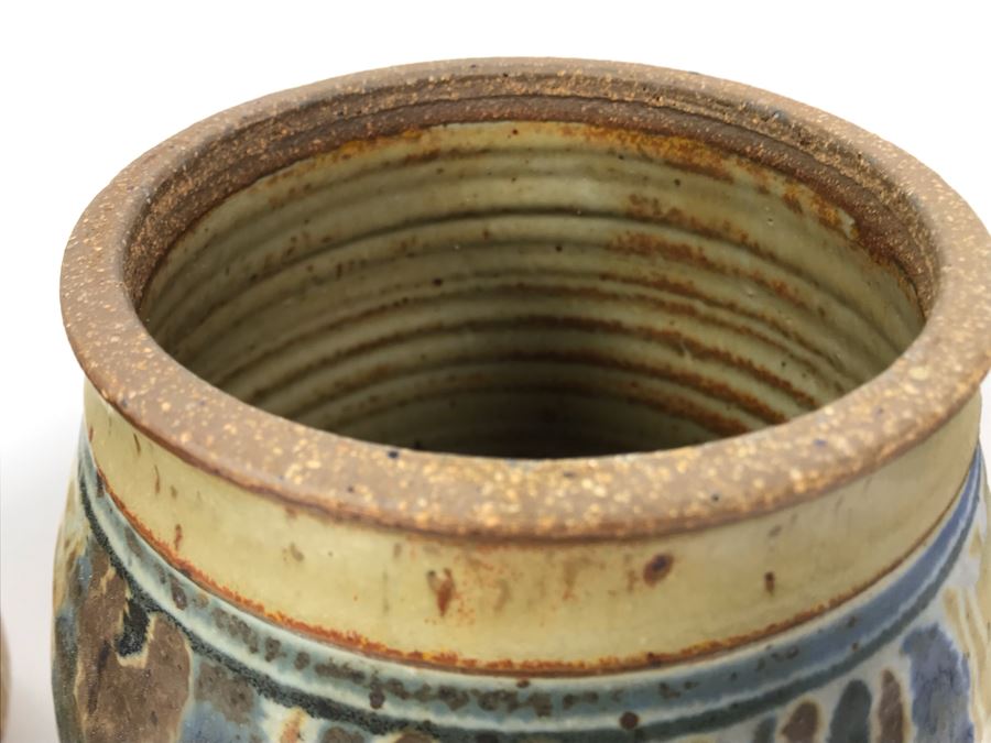 Set Of (3) Signed Pottery Lidded Jars 9.5H [Photo 13]