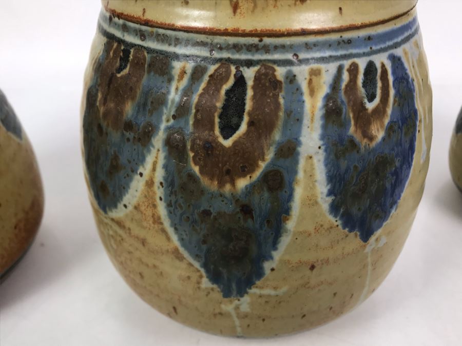 Set Of (3) Signed Pottery Lidded Jars 9.5H [Photo 12]