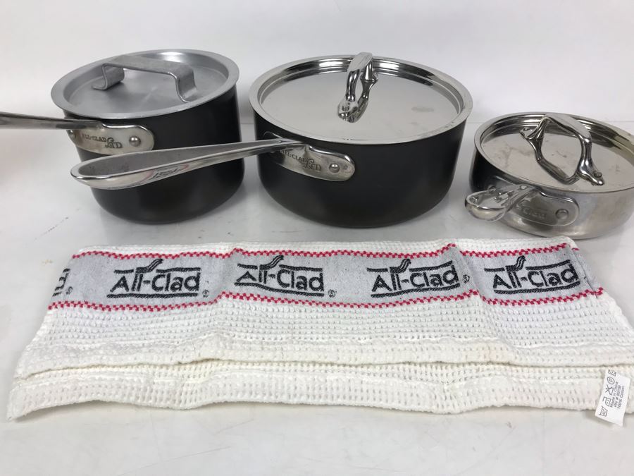 Set Of (3) All-Clad Pots Pans And All-Clad Towel [Photo 1]