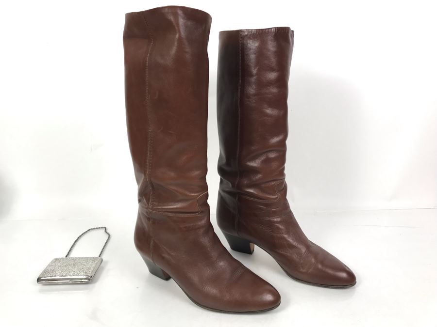 Women's Silvana Brown Leather Boots Made In Italy Size 8.5 [Photo 2]