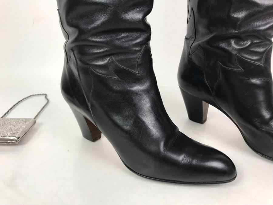 Women's Electa Black Leather Boots Made In Italy Size 8.5 [Photo 2]