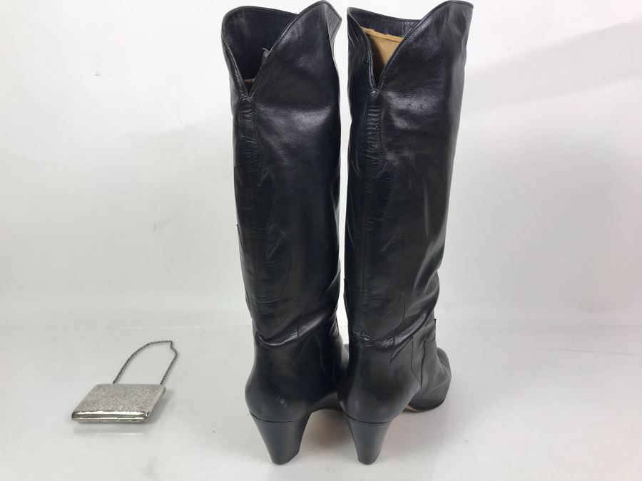 Women's Electa Black Leather Boots Made In Italy Size 8.5