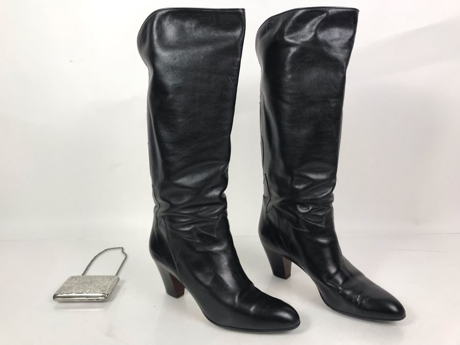 Women's Electa Black Leather Boots Made In Italy Size 8.5 [Photo 1]