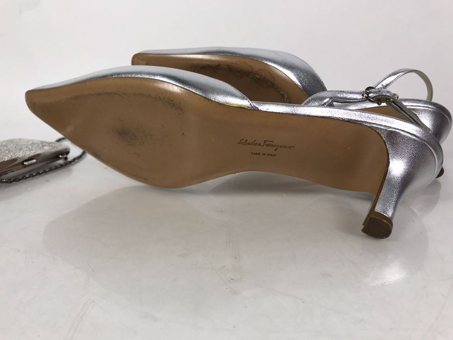 Women's Salvatore Ferragamo Italian Silver High-Heel Shoes [Photo 7]
