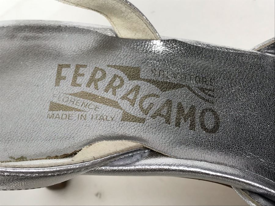 Women's Salvatore Ferragamo Italian Silver High-Heel Shoes [Photo 4]