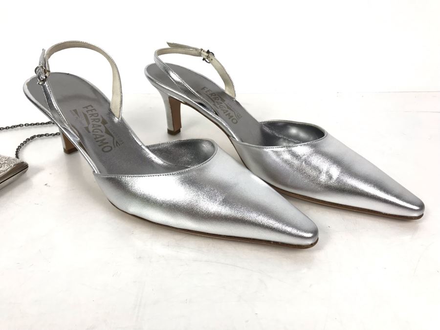 Women's Salvatore Ferragamo Italian Silver High-Heel Shoes [Photo 2]