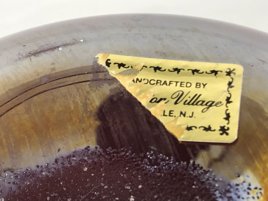 Vintage 1980 Signed Wheaton Village D.F. Hand Blown Iridescent Glass Vase Millville New Jersey 8.5H [Photo 5]